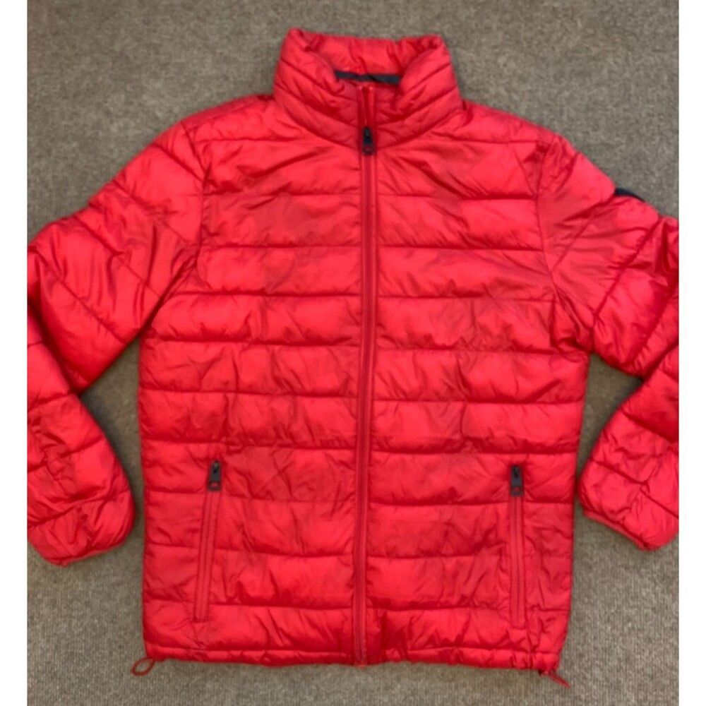 GUESS Jacket Mens M Light Weight Puffer Quilted Packable Nylon Red Zip-Up